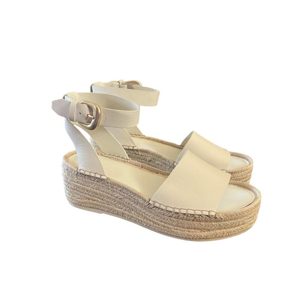 Vince Belisa Leather Wedge Espadrille Platform  Sandal In Milk NEW Size 9.5